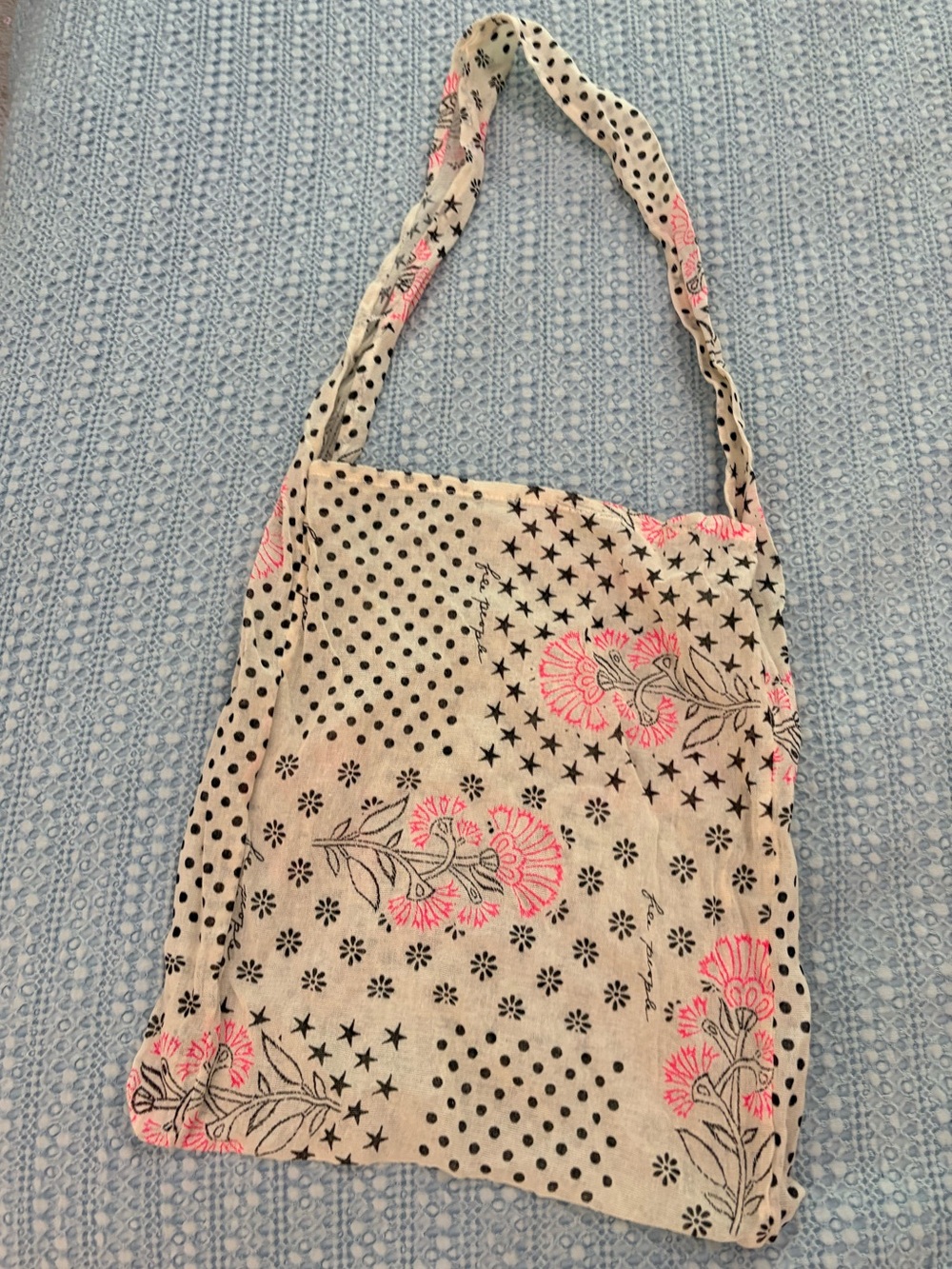 Free People Gauze Reusable Tote Bag Boho Patchwork Pink Floral Stars